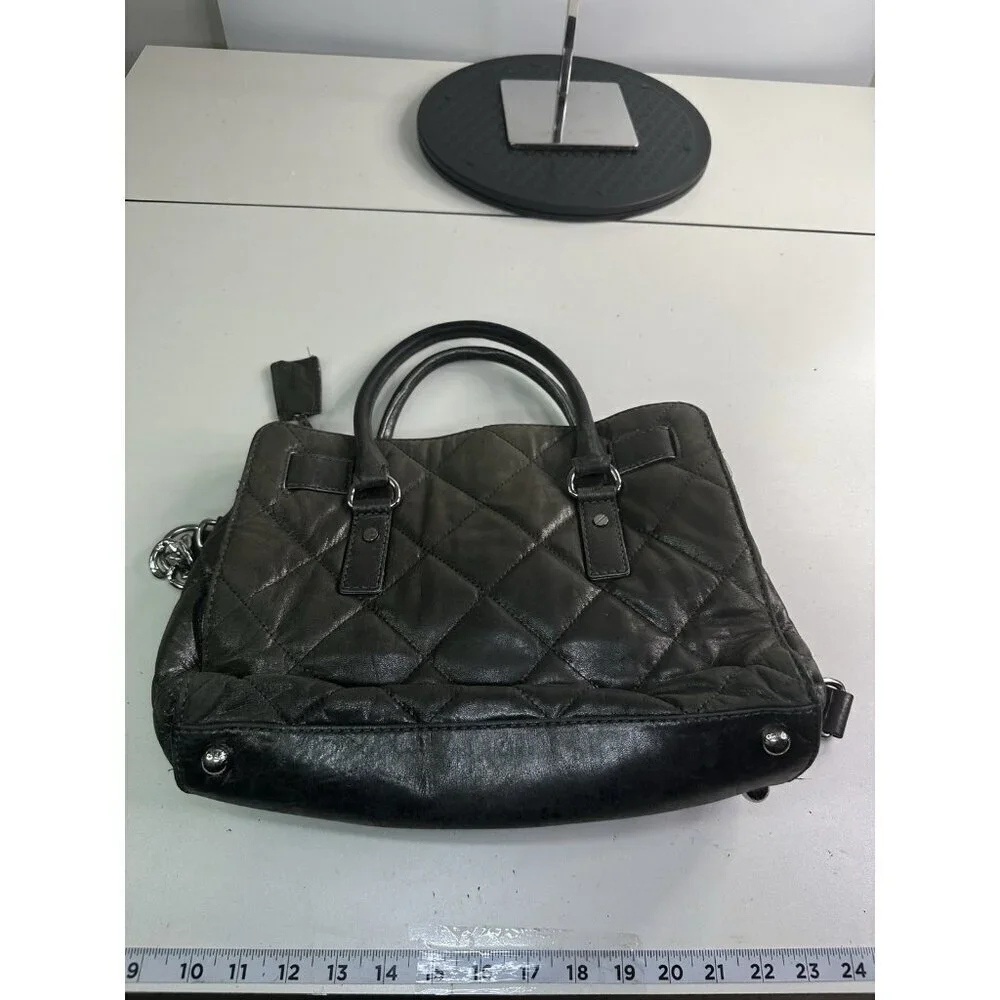 Michael Kors Hamilton Quilted Gun Metal Leather Small Tote Shoulder Bag